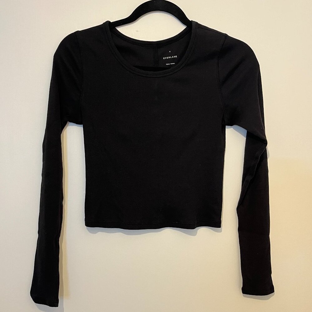 Everlane Supima Micro Rib Cropped Long-Sleeve Crew